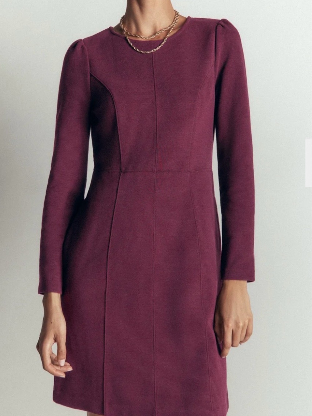 Bowden Marla Ottoman Seamed Midi Dress Long Sleeved Pockets